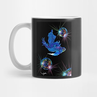 Siamese Fighting Fish and Colorful Shiny Bubbles Mug